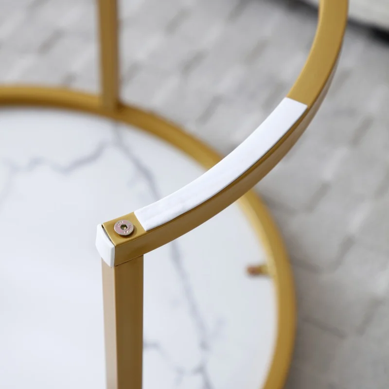 Set 2 Coffee Table Nesting White and gray top Golden Frame Circular Round and Marble Pattern Wooden Tables, Living Room Bedroom
