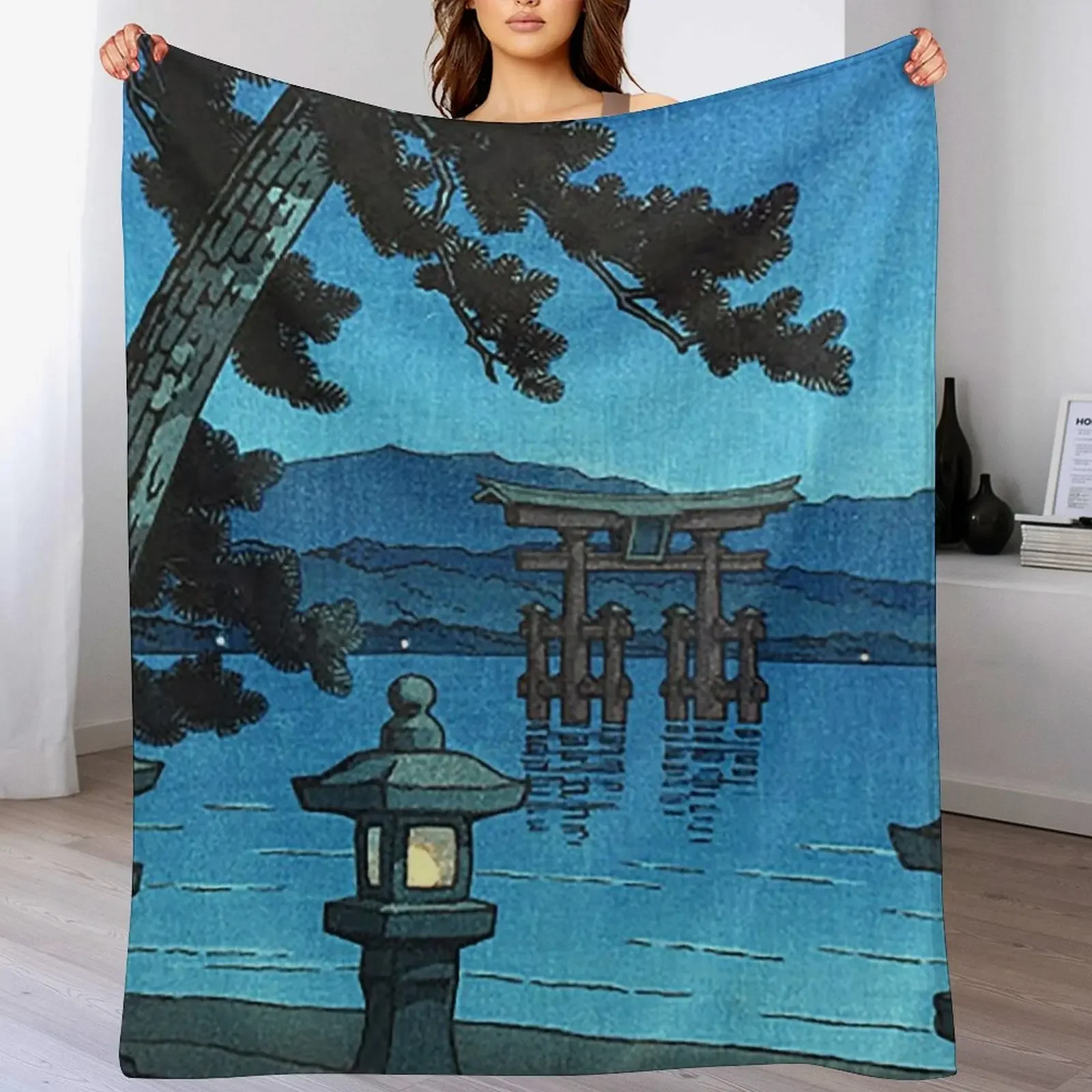 

Moonlit Night - Hasui Kawase Throw Blanket Warm Cozy Throw Blanket for Living Room Couch