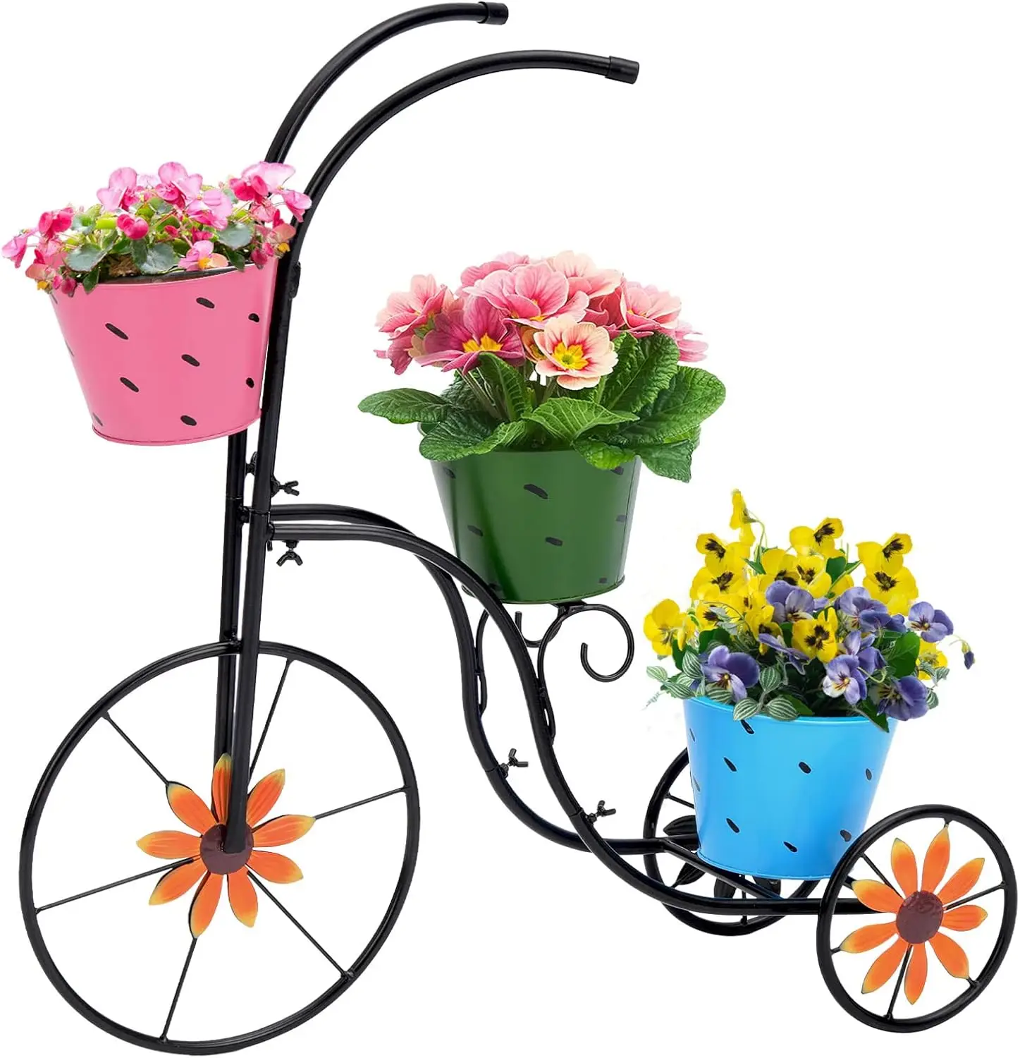 

HOT Metal Tricycle Planter, 3 Tier Floral Flower Plant Stand Holder Hand Painted Outdoor Garden Patio Decor 4.2 Pounds