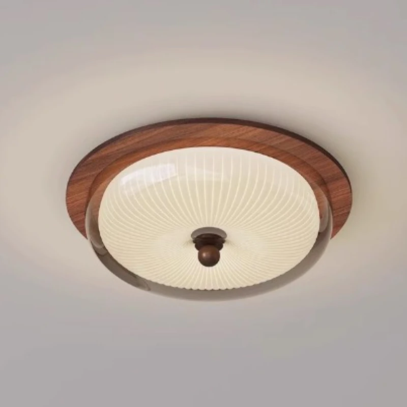 

Solid wood bedroom ceiling light medieval French retro living room Japanese round glass master bedroom light