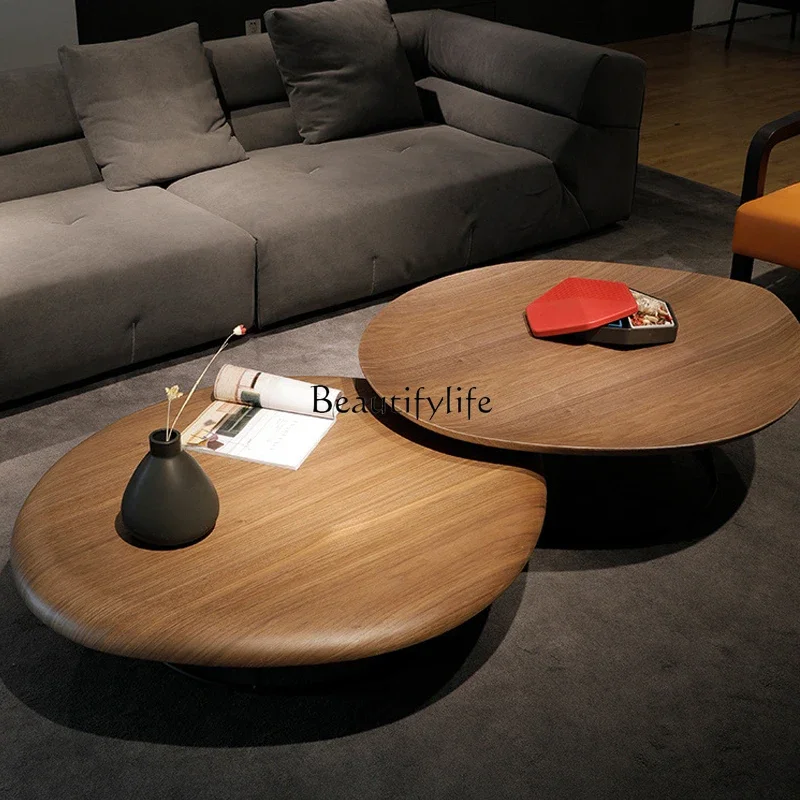 Internet Celebrity Minimalist Walnut Simple Shaped Coffee Table Size Oval Nested Tables