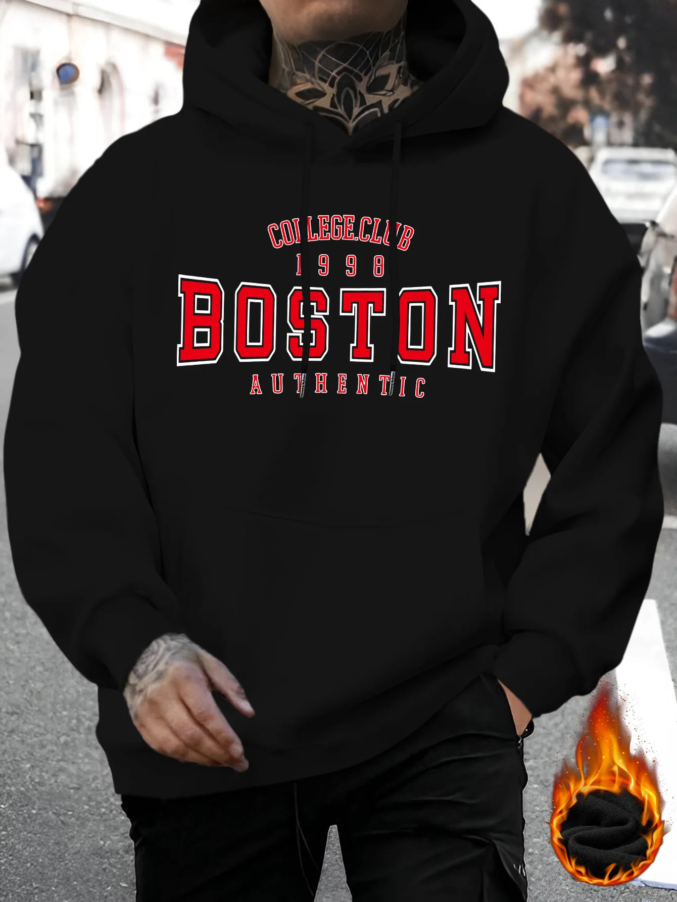 

Men's New Brooklyn Letter Print Casual Sweatshirt, Fashion Drawstring Hoodie, Comfortable Versatile Long Sleeve Sweatshirt