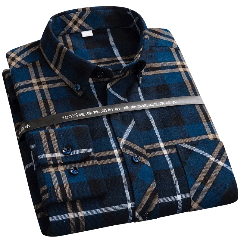 New Plaid Shirts for Male Plus Size Leisure Mens 100% Cotton Winter Warm Flannel Casual Checkered Over Size Shirt Long Sleeve