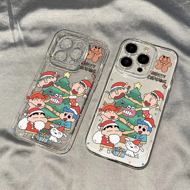 Christmas Crayons Shins-Chans Phone Case For iPhone 16 15 14 13 12 11 Mini Pro Max X XR XSMax 7 8 Plus Transparent Soft TPU