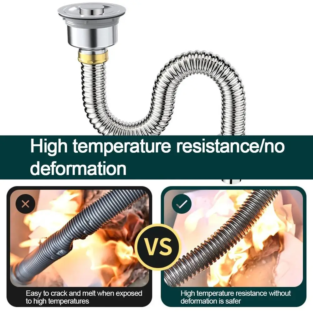 Stainless Steel Kitchen Sink Drain Pipe Water Hose Anti-odor Sink Strainer Connection Overflow Sewer Drainer Kitchen Accessories