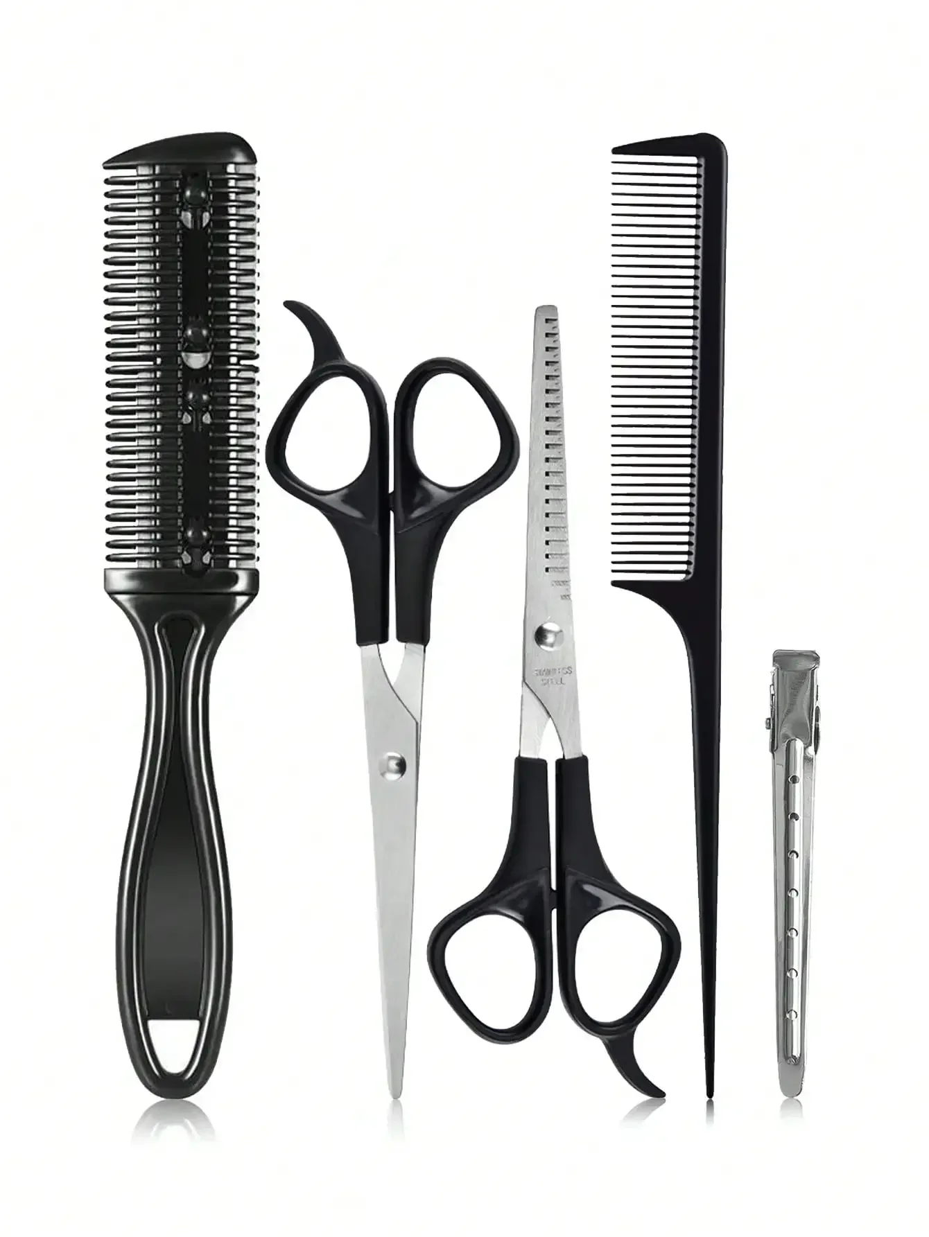 

5pcs Professional Hair Styling Tool Set - Includes Hair Cutting Scissors, Comb, And Thinning Shears For Perfect Haircuts tuff