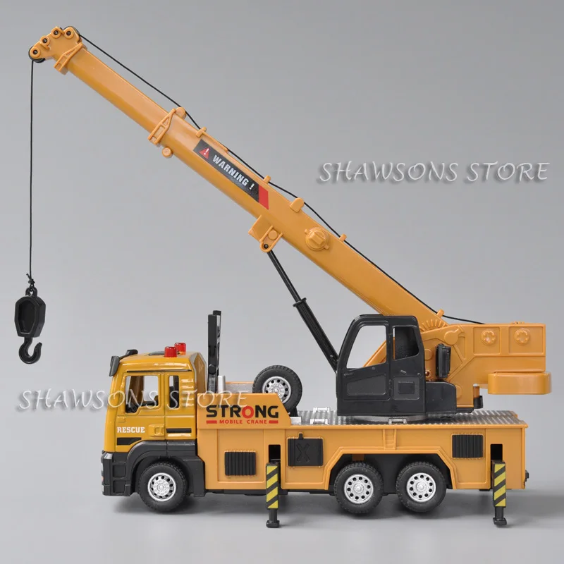 1:50 Diecast Model Truck Toy Engineering Vehicle Heavy Crane Miniature Replica Pull Back With Sound Light