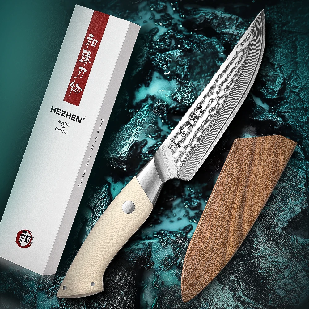 

HEZHEN 5 Inches Steak Knife 67 Layers Damascus Steel Sharp Tools Table knife G10 Handle Household Kitchen Knife