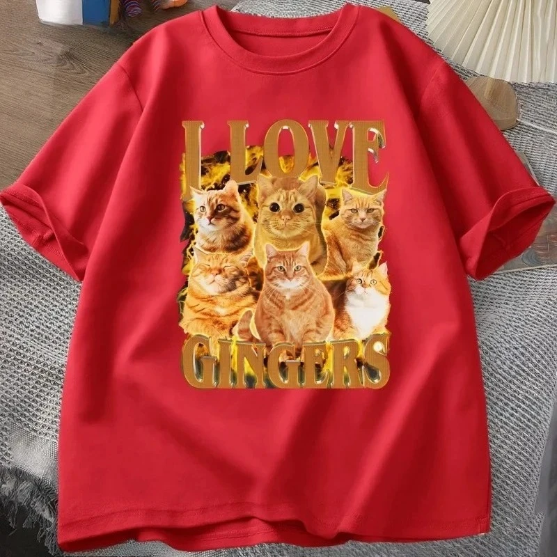 Eu amo gengibre camiseta engraçado gato laranja camiseta vintage y2k casual manga curta tripulação pescoço streetwear roupas femininas y2k