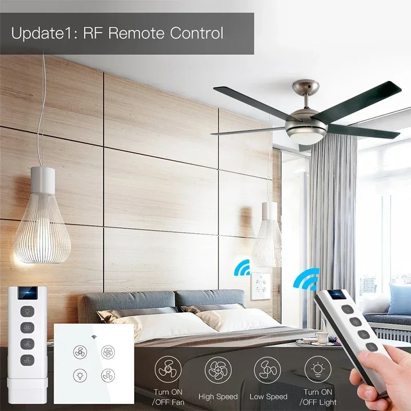 Tuya WiFi RF Smart Ceiling Fan Light Lamp Wall Switch Smart Life Remote Various Speed Control Works with Alexa Echo Google Home