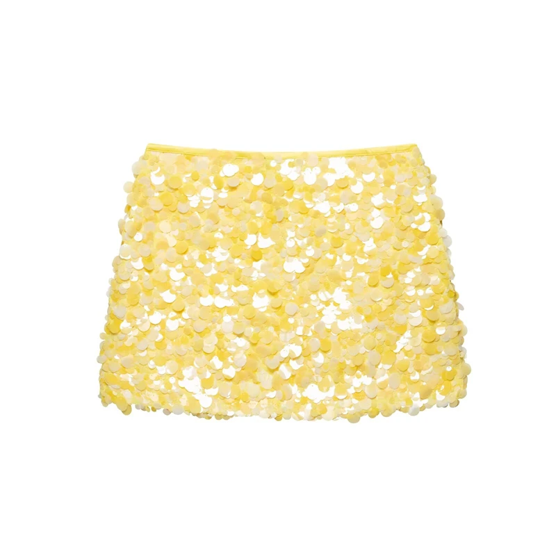 KEYANKETIAN 2025 New Hot sweet Sequined Decoration Mesh Mini Skirt Zipper High Waist Women's Slim Chic Shiny Straight Hip Skirt