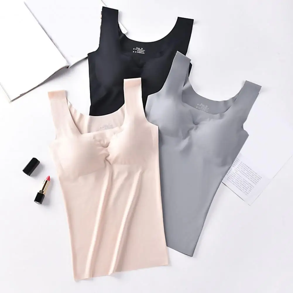 Women Vest Seamless Solid Color Chest Pads Sleeveless Lady Tank Top Wireless Square Neck Push Up Women Camisole Sports Vest