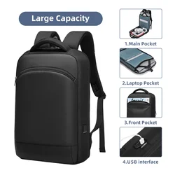 EURCOOL 15.6 Laptop Backpack Men Fashion Slim Computer Work Business Waterproof Pack Travel MotoBiker Thin Notebook Bag