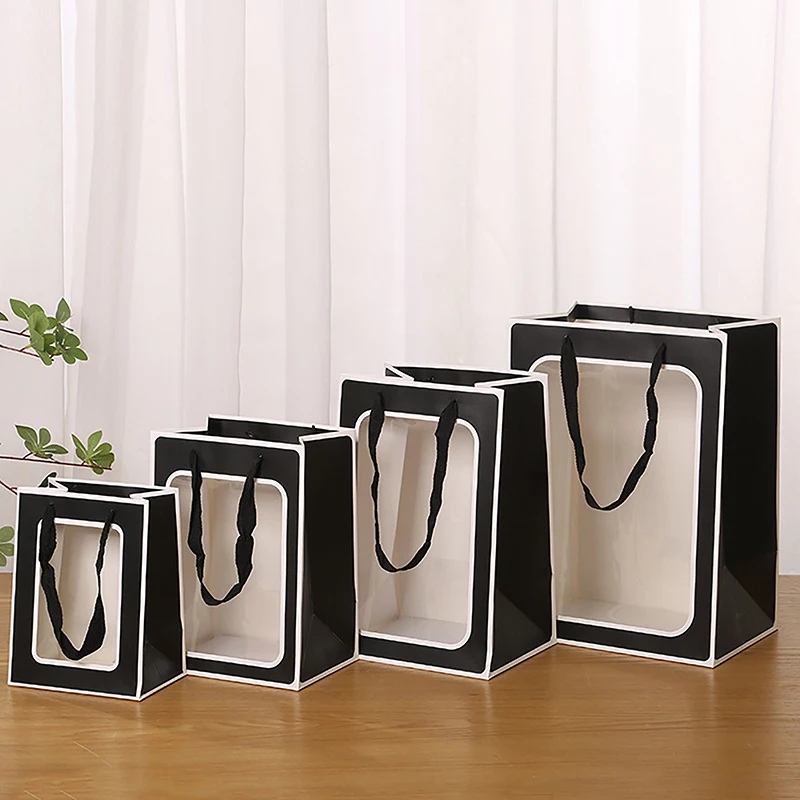 Portable Gift Bag Simple Open Window Gift Bag Cake Square Bottom Paper Bag Party Gift Packaging Decoration