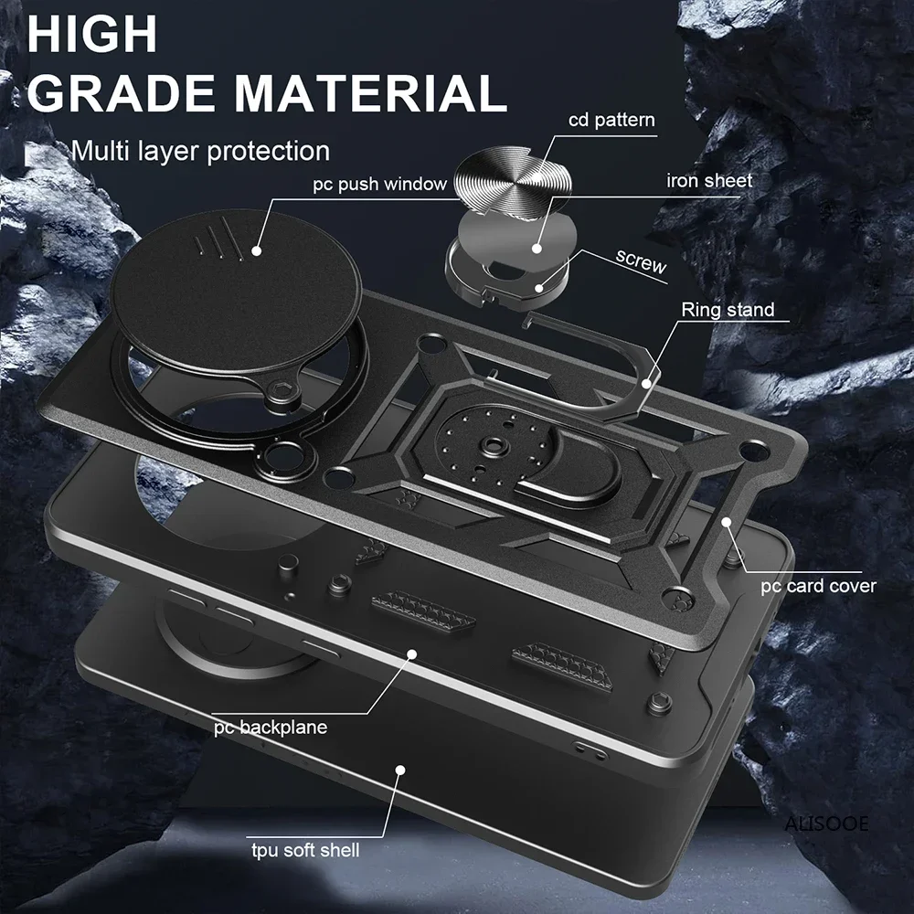 Armor Case for Honor Magic 7 Lite Magic7 Pro X9C 5G Cover Slide Camera Lens Protection with Ring Stand Coque Fundas Capa