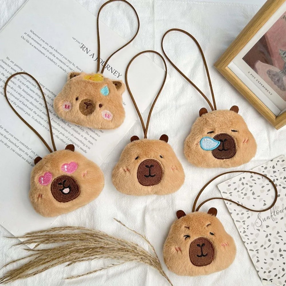 Squinting Capybara Plush Keychain Blinking Beeping Capybara Key Ring Heart Stuffed Doll Cartoon Animal Pendant School