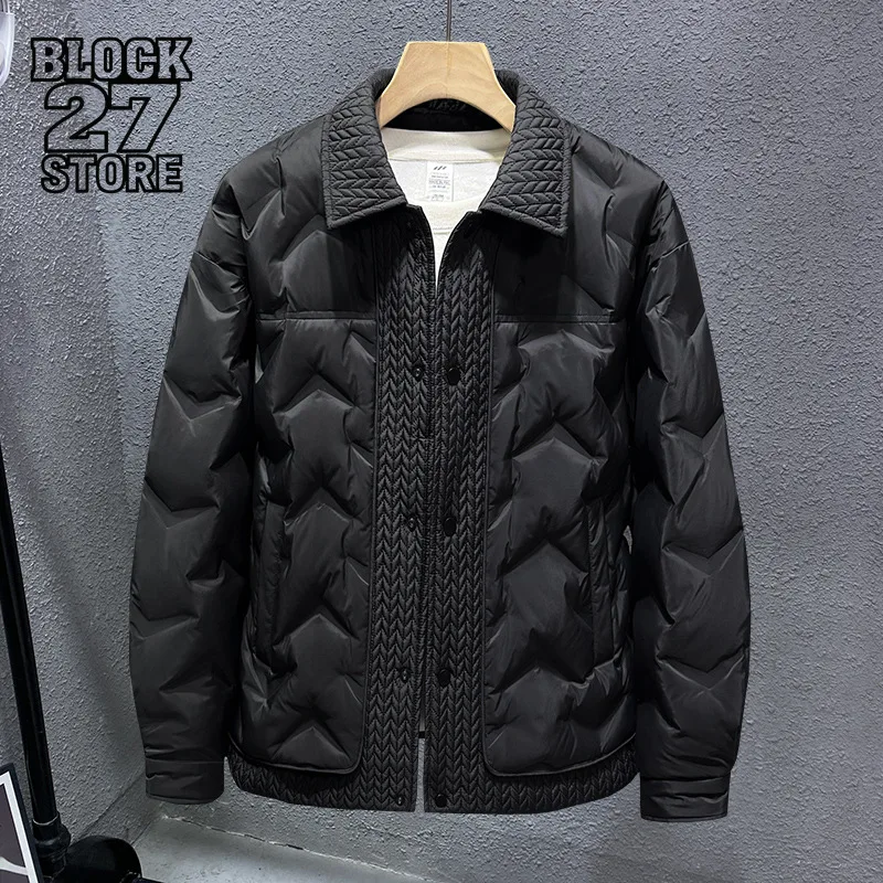 

Harajuku Winter New Short Down Jacket Men Trendy Lapel Coat Loose Fit White Duck Down Padded Warm Fashion Streetwear Outerwear