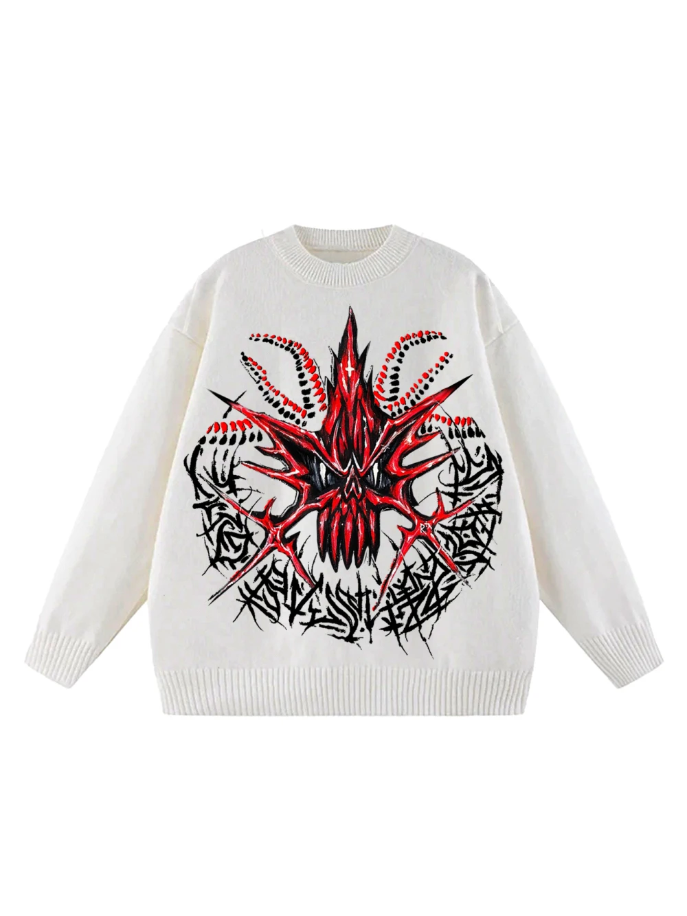 Autumn and winter niche round neck Y2K street trendy and cool devil printed women's sweater pullover sweater with soft insulatio