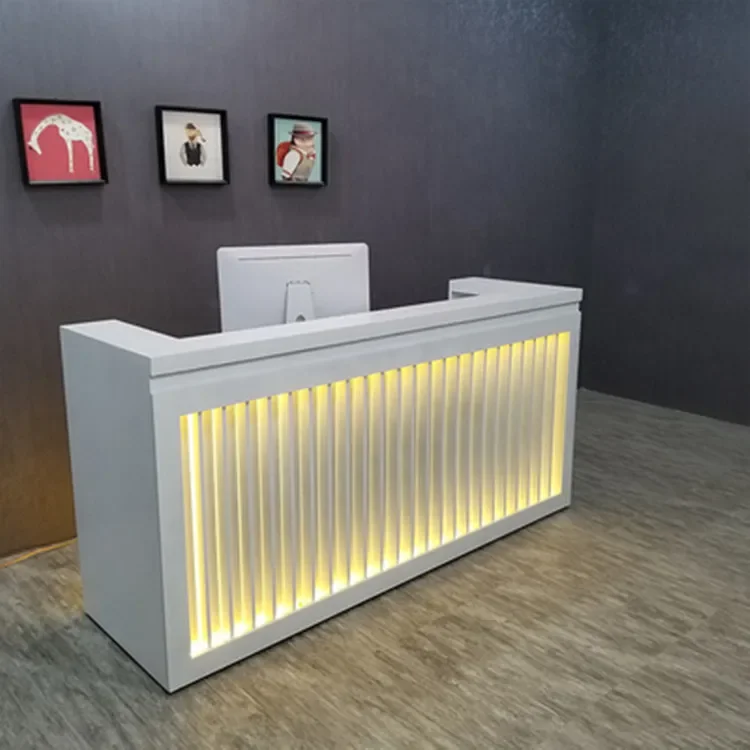 Factory Customize White Beauty Salon Reception Desks Table Modern Cash Counter Salon Design Furniture With Led Light