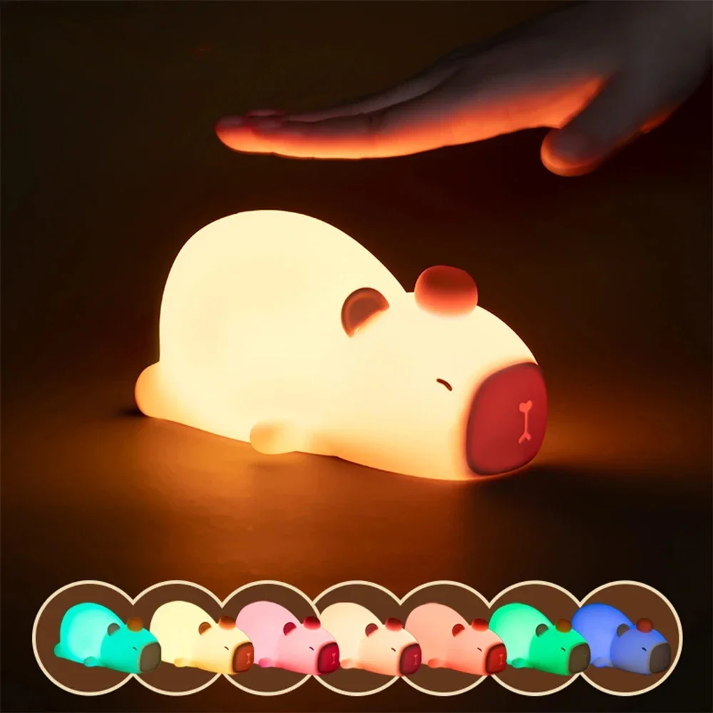 Capybapy Clock Night Light Cute Animal Silicone Lamp Pat Control Light Adjustable Warm Light Christmas Gift for Kid Lovely Decor