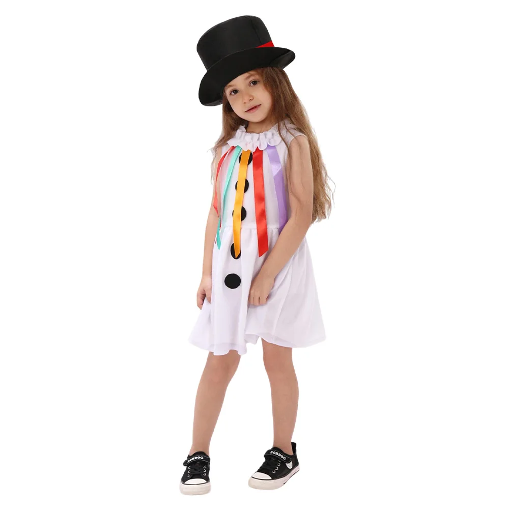 Christmas Snowman Cosplay Dress Girls Clothing Red Scarf Long Socks Nose Hat Outfits Halloween Carnival Party Costume Dress Up