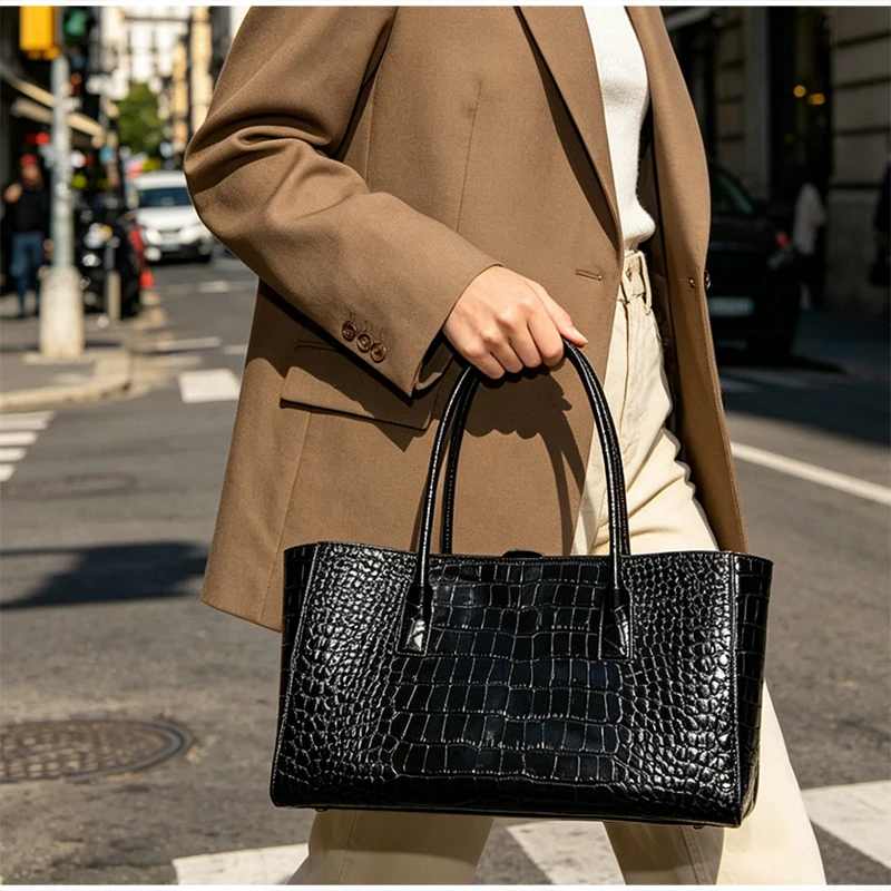 Luxuriöse Ledertasche mit Krokodilmuster, Vintage-Grüne Handtasche mit Großer Kapazität, Magnetverschluss-Clutch Elegante Alltags- und Pendler-Geldbörse – Detail 22