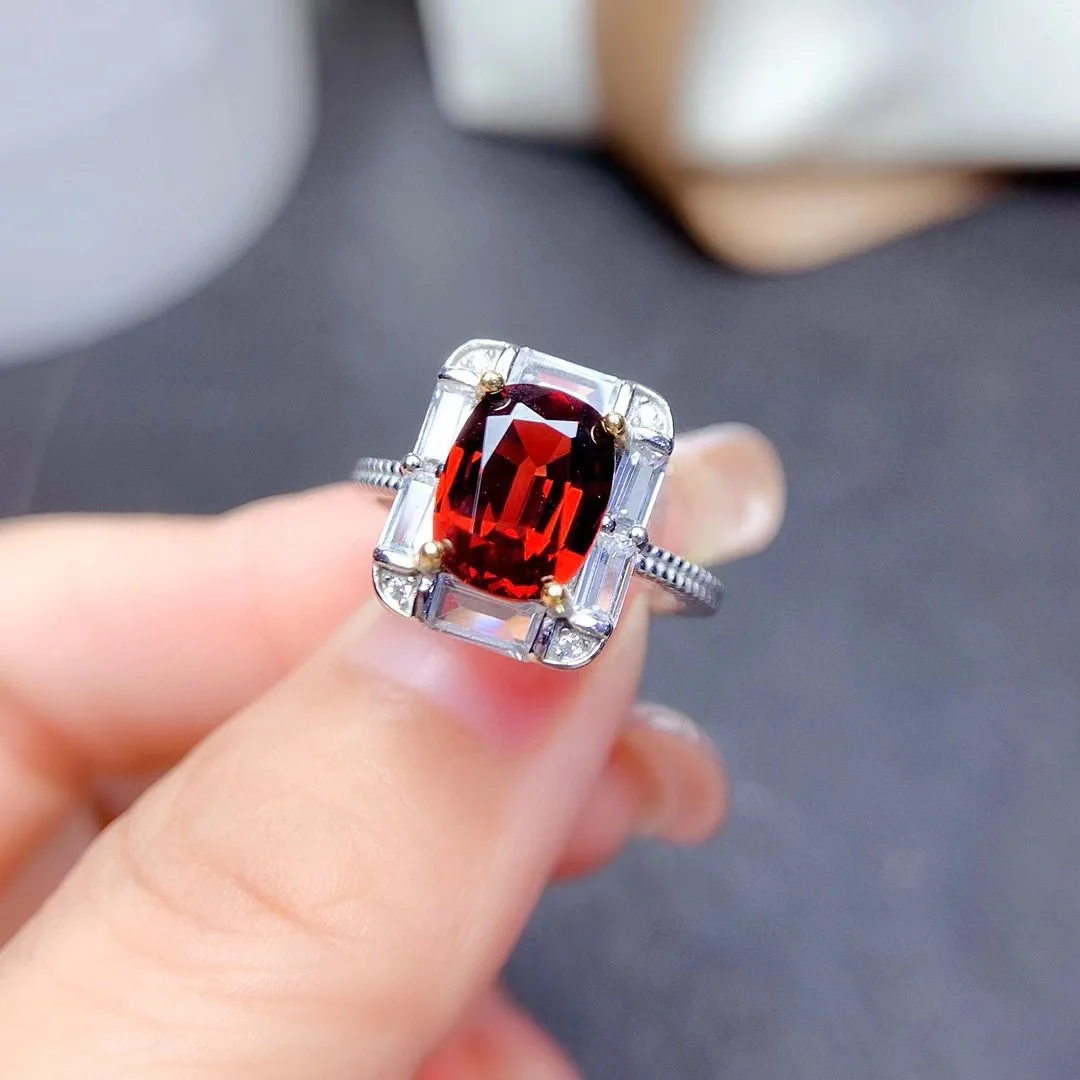 Natural Garnet Silver Set 7mm*9mm Garnet Ring and Ring for Daily Wear  VVS Grade Solid 925 Silver Garnet Woman Jewelry Set