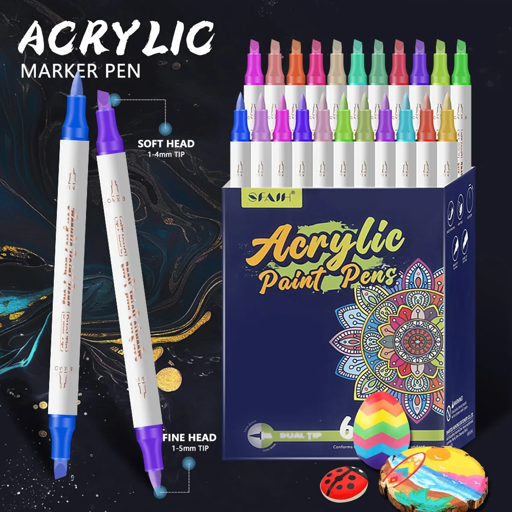 

24/36/48/60 Colors Set Acrylic Paint Marker Brush Tip Pens for Rock Stone Ceramic Porcelain Mug Wood Fabric Canvas Marking Pens