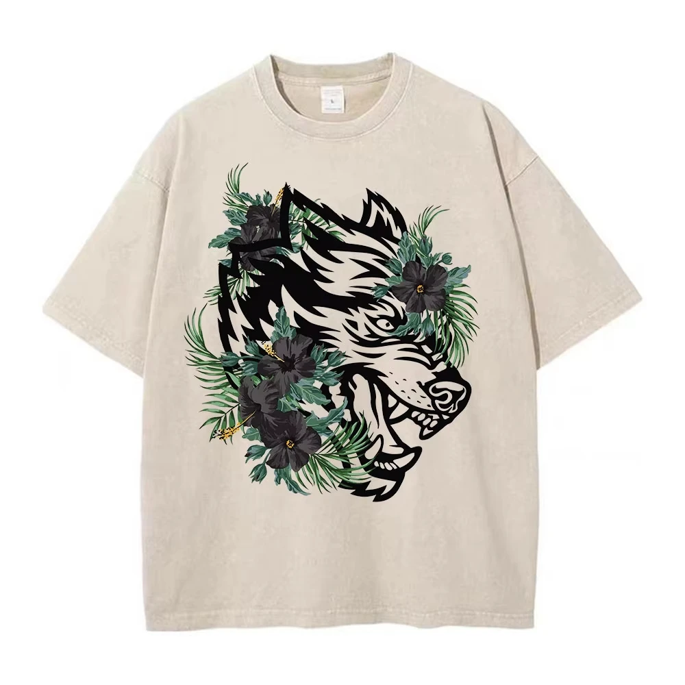 Vintage Darc Sport Wolves Tshirt Streetwear Harajuku Graphic Print Oversized T Shirt Summer Casual Loose Tee Unisex