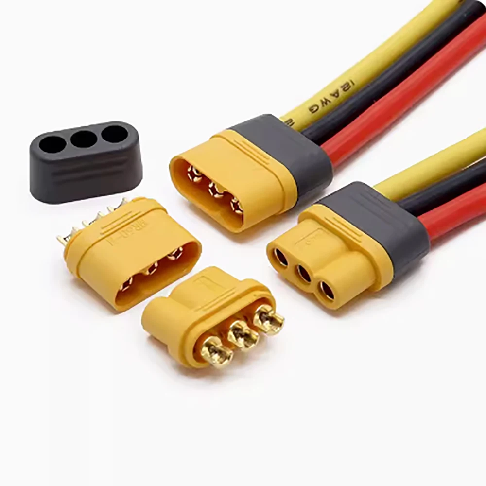 MR60 MR 60 Fireproof Female Male Three-core Connector With Sheath 3.5mm Brass Gold Plated For Lipo ESC RC Model