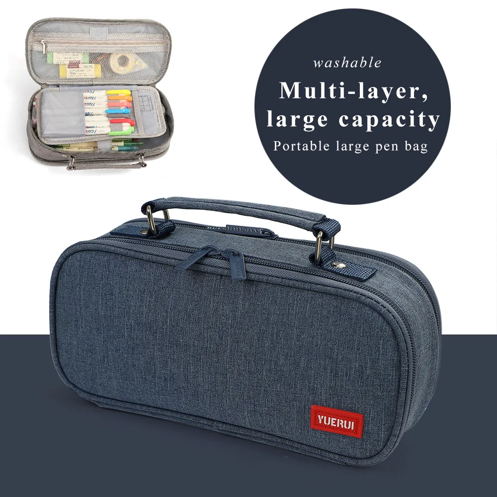 Multi layer large capacity canvas pencil case for students, simple and multifunctional pencil case, hand-held stationery storage