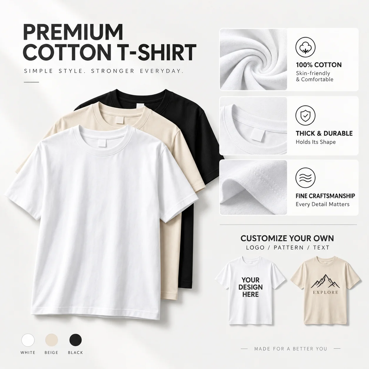 3PCS Women Blank T Shirt 100% Heavyweight Cotton Custom Print Ready Classic Crew Neck Casual Streetwear Tee For Women
