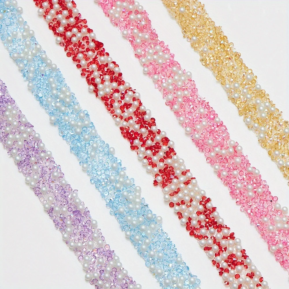 1 Yard Kendinden Yapışkanlı Rhinestones Reçine Inci Şerit Şeffaf Renk AB Trim Glitter Kristal Bant kendi başına yap çıkartma düğün elbisesi