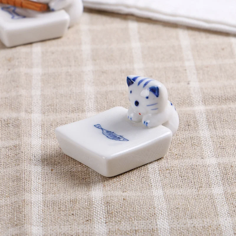 Kawaii Cat Dog Chopstick Holder Ceramic Knife Spoon Fork Tableware Holder Chop Stick Rack Dinning Table Decor Kitchen Supplies