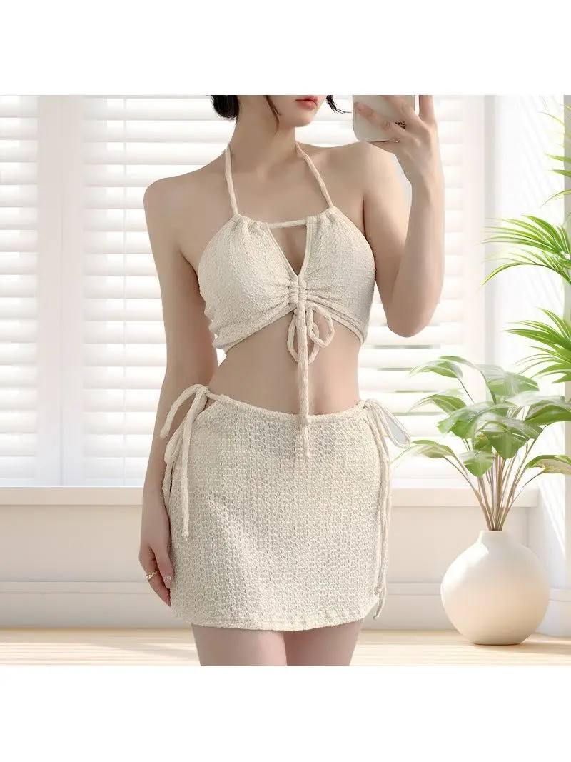 بيكيني نسائي مثير من ثلاث قطع، زي سباحة للينابيع الساخنة، تصميم نحيف مع بطانة صدر، إحساس راقي، أسلوب مشاهير الإنترنت #1