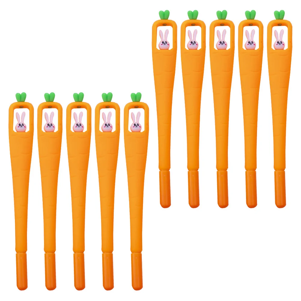 10 Pcs Black Marker Pen Carrot Adorable Pencil Cartoon Rabbit Ball-point Pens Bunny