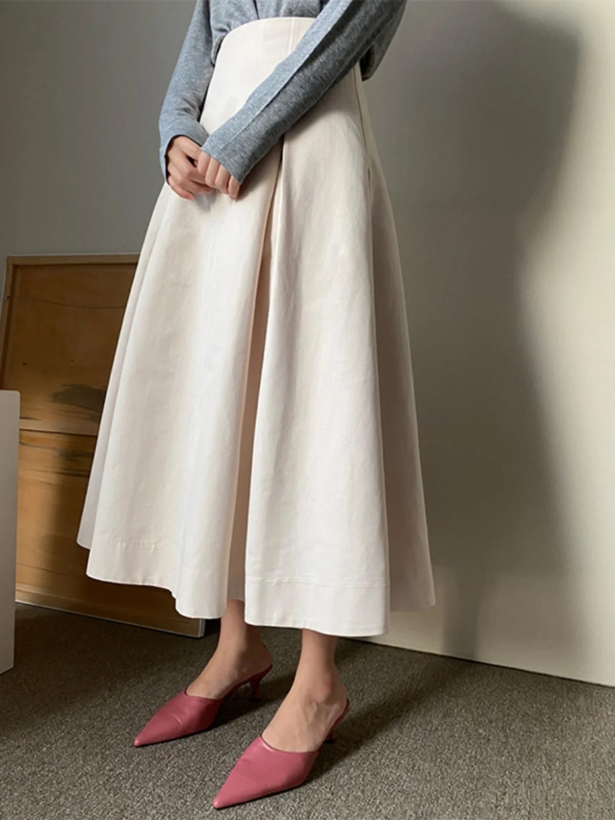 

Ele A-Line Midi Skirt Hepburn Sle Spring Autumn Summer Women's Faion Design Sensation Summer Big Flounce Long Skirt