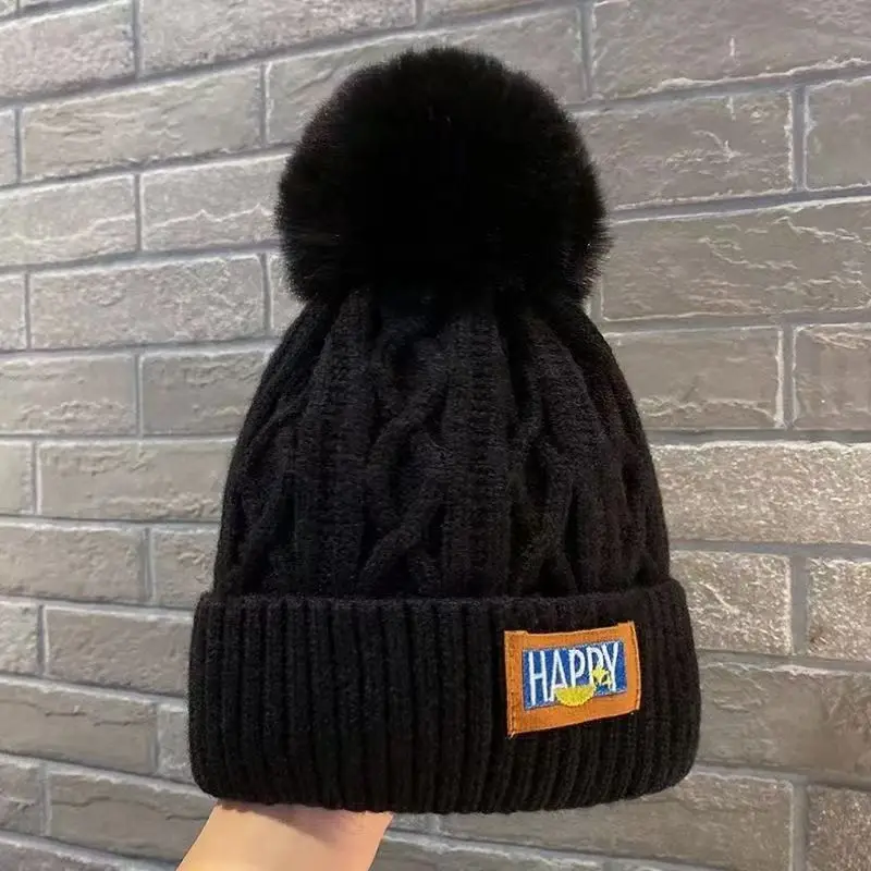 Winter Velvet Woolen Hat Warm And Thick Solid Color Knitted Women's Fashionable Versatile Hat Double-layer Ear Protection