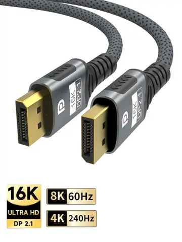 16K DP 2.1 Cable 54Gbps 8K@60Hz 4K@240Hz 2K@360Hz High Refresh Rate DisplayPort Cord for Gaming Monitor PC Laptop