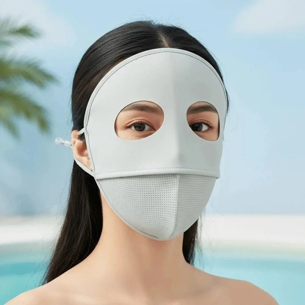 

V-Shaped Polyester Sunscreen Mask Traceless Small Hole Ice Silk Face Clothing Cool Windproof Face Sun Protection Travel