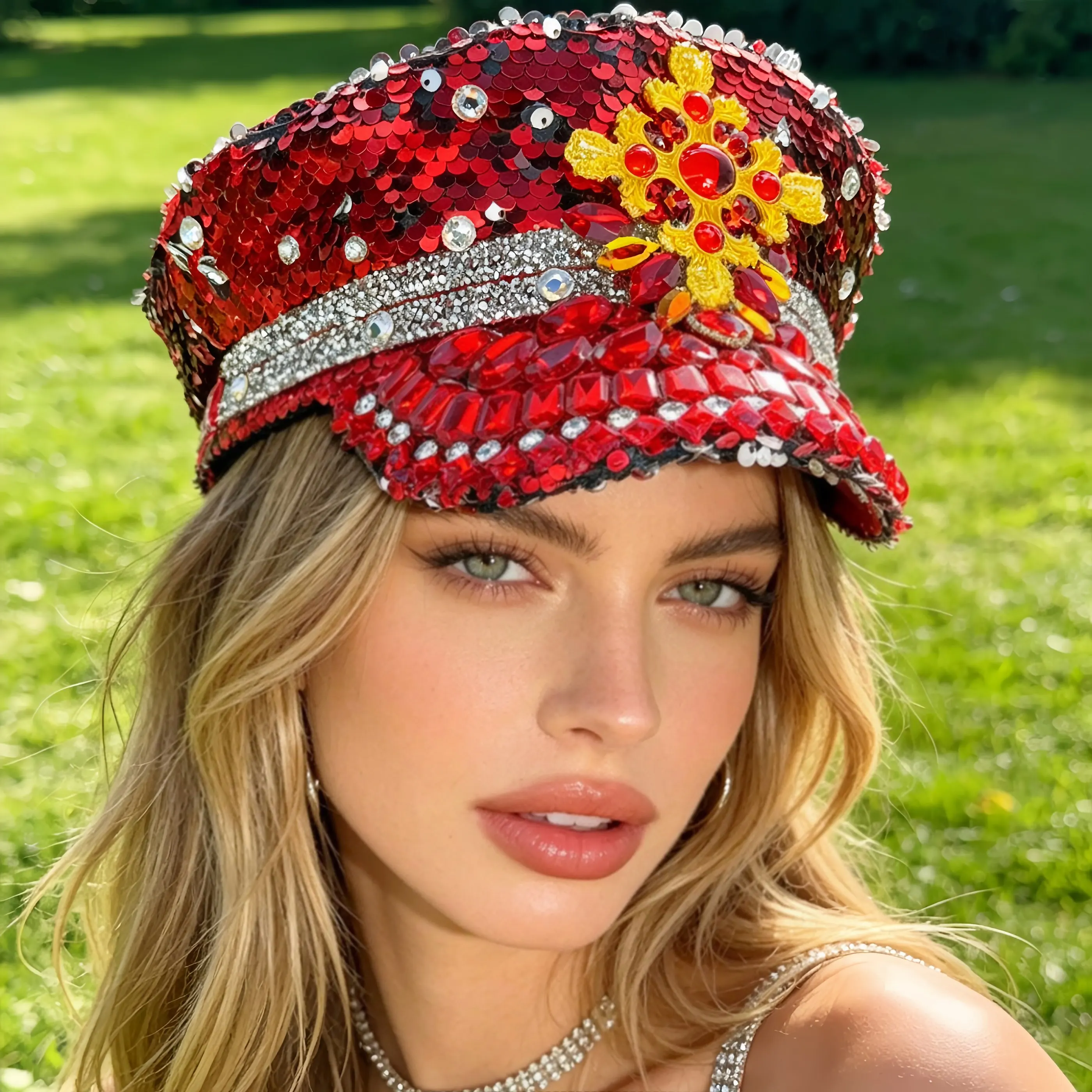 Steampunk Captain Hat Rhinestone for Burning Man Festival Woman, Music Festival, Halloween, Rave Accessories ＆ Party Caps