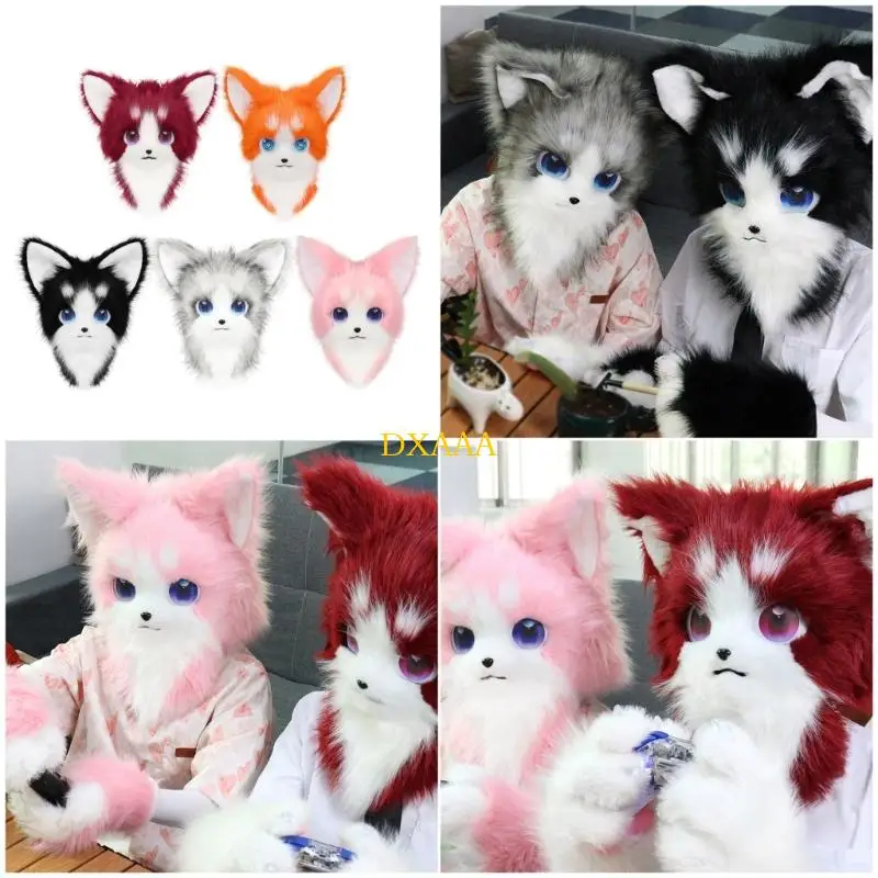 DXAA Lông Thú Đầu Mèo Fursuit Cắt Mặt nạ Sang Trọng Mèo Mặt nạ Mèo Đáng Yêu Mũ Đội Đầu Halloween Hóa Trang Cosplay Đạo Cụ