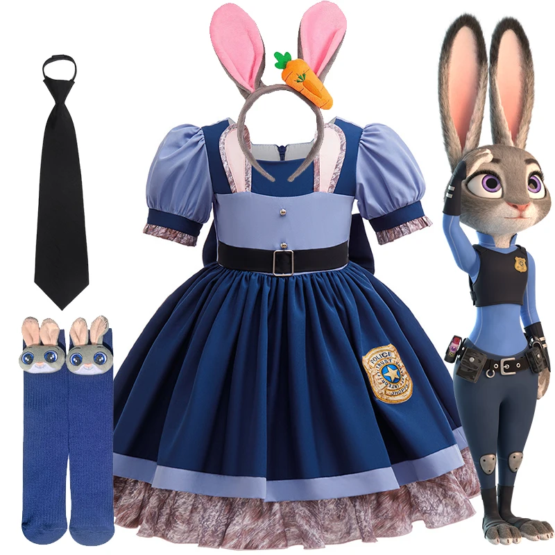 Abito da ufficiale di polizia Judy Bunny per ragazze Disney Zootopia 2 Costume da coniglietto per bambini Abito cosplay con accessori Abiti fantasia