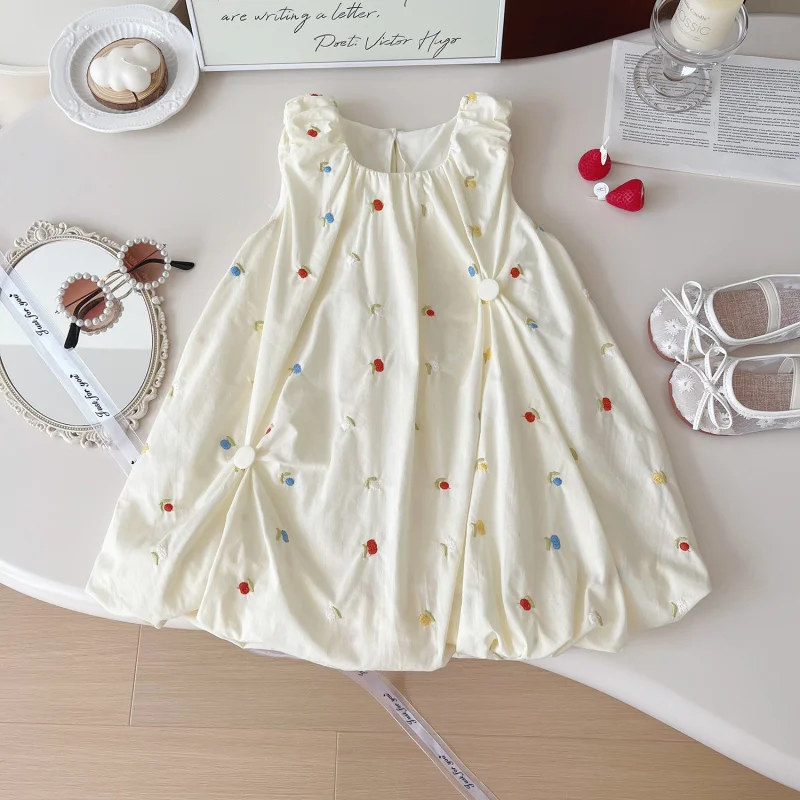

Summer New Style Girls' Sleeveless Printed Puff Sleeve Dress for Girls Cute and Pretty Dress266