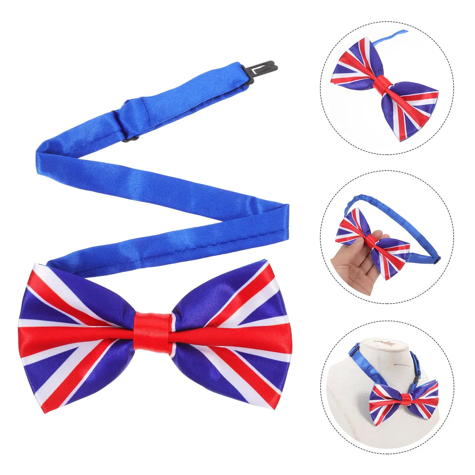 Union Jack Decor เสื้อผ้าสําหรับผู้ชายรักชาติ Bowknot Flag UK พิมพ์ Cravat จัดเลี้ยง