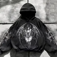 Retro High Street Print Loose Unisex Hoodie American Style New Model Dark Skeleton Hooded Sweatshirt for Men And Women