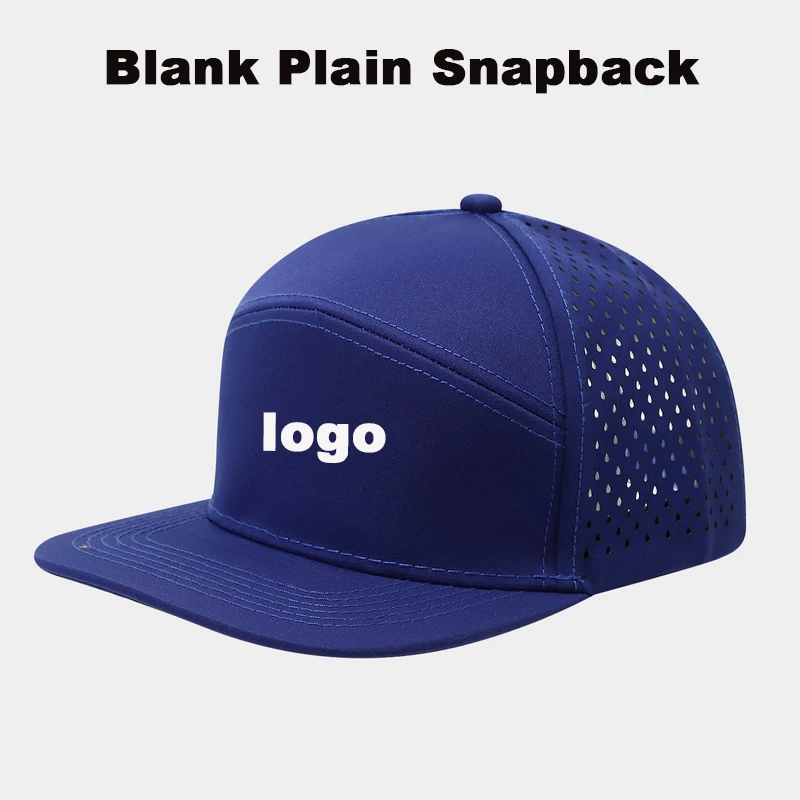 Custom Logo 5 Panel Laser Cut Perforated Trucker Hat Flat Bill Snapback Quick Dry Breathable Golf Outdoor UV Protection Sun Cap