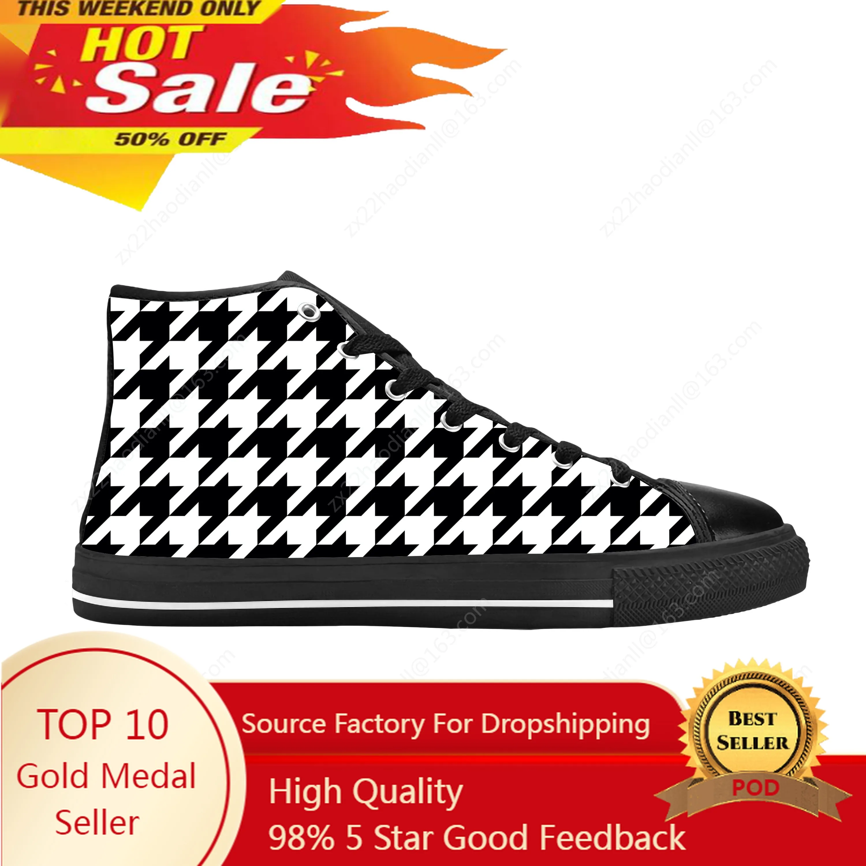 

Classic Houndstooth Hounds Tooth Peel Stick Funny Casual Cloth Shoes High Top Comfortable Breathable 3D Print Men Women Sneakers