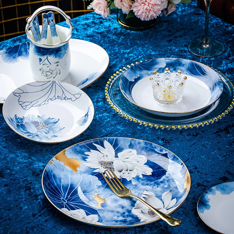 Dishes, dishes, tableware, luxury dishes, dishes, housewarming gifts, Jingdezhen bone china tableware set