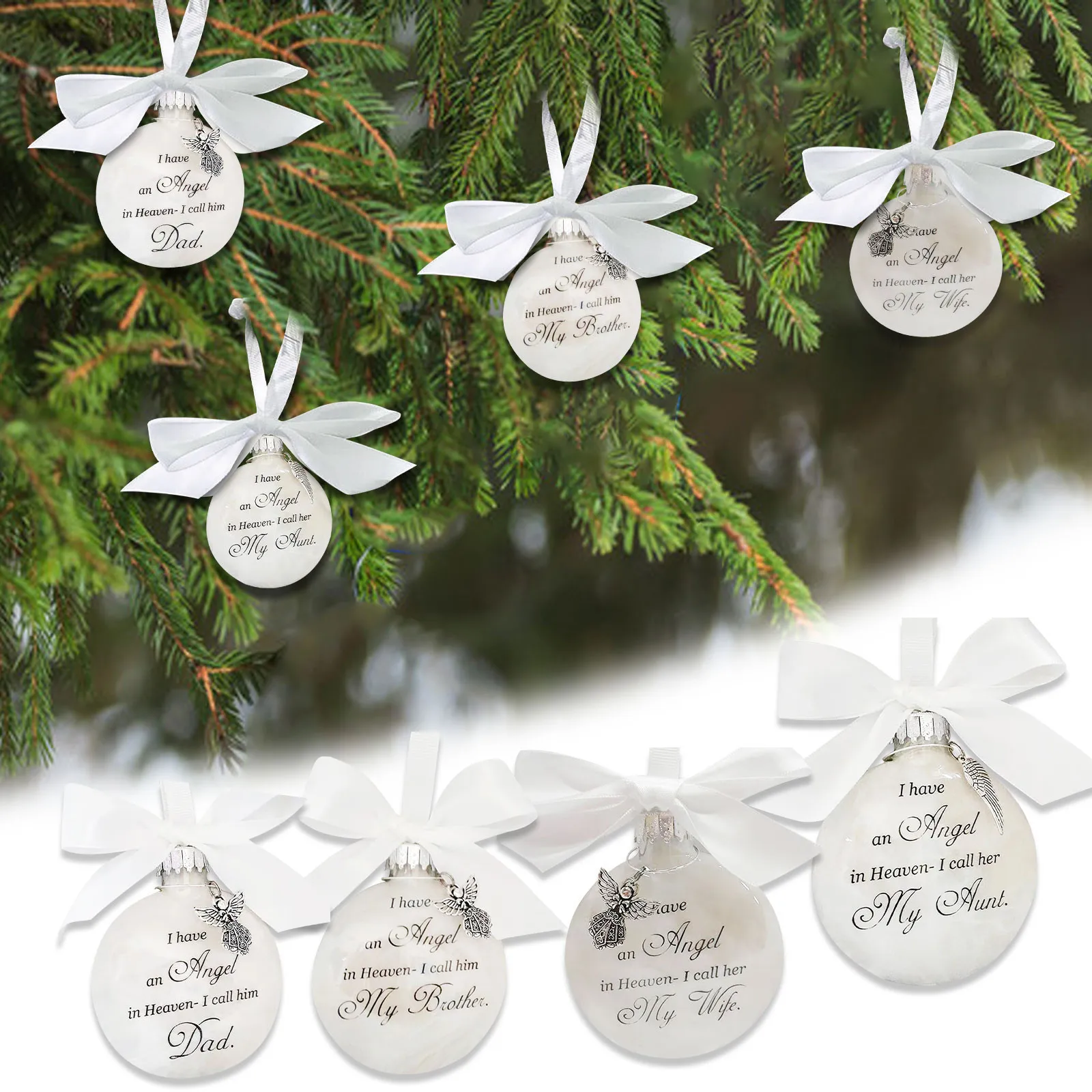 Christmas Tree Ornaments Clear Feather Ball Angel Memorial Ornament, Memorial Loss of Loved One Hanging Pendant Xmas Tree Décor